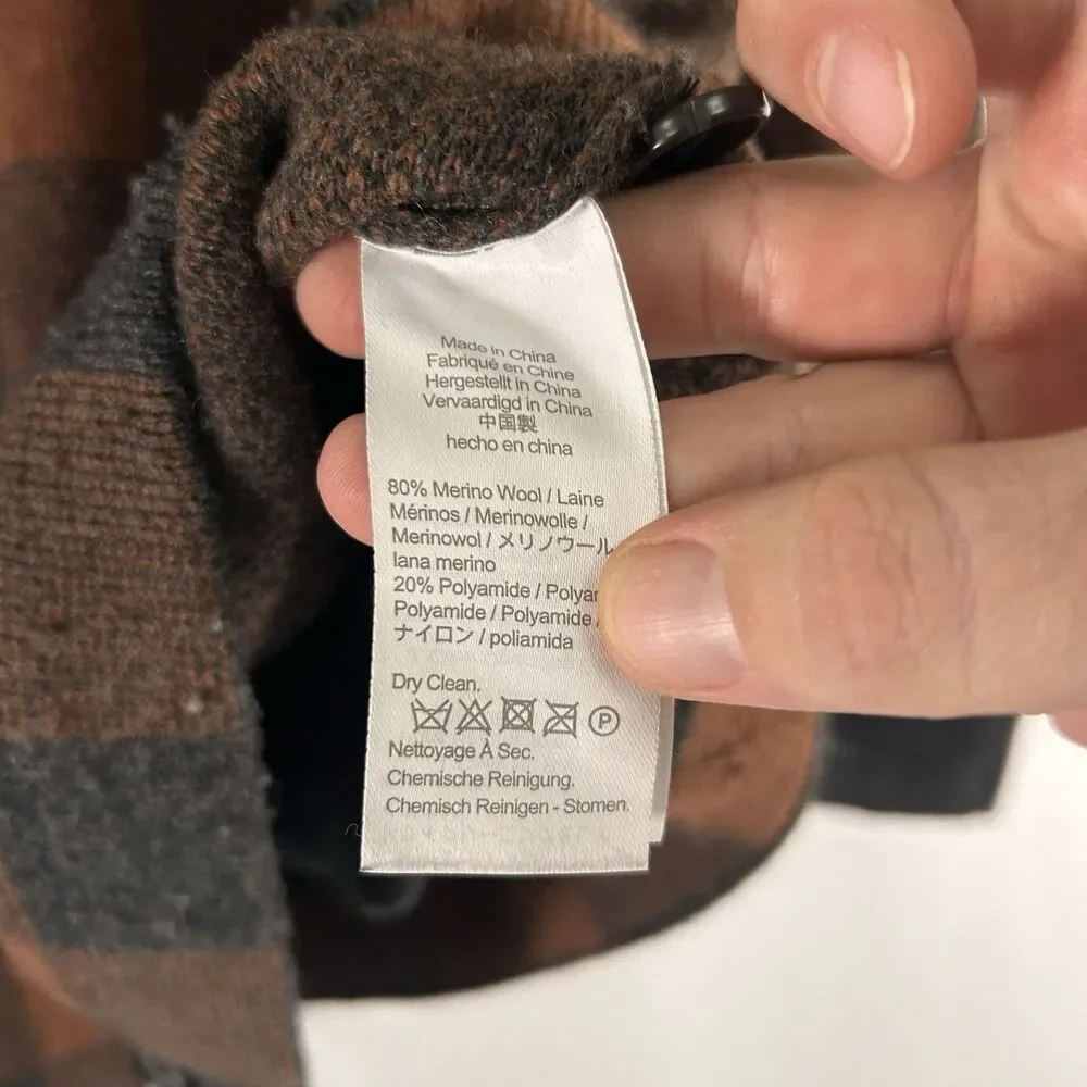 J. Crew Merino Wool Blend Cardigan Men's Large Brown Plaid Button Up Pockets